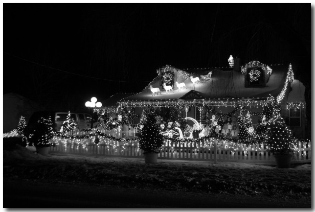 Black and White Christmas Lights House